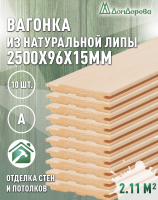 Вагонка липа кат. А 15 х 96 х 2,4 (10шт)
